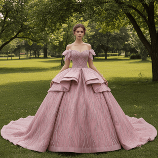 Blushing Off-Shoulder Ball Gown Quinceanera Dress with Tiered Ruffle Skirt - Rosymae