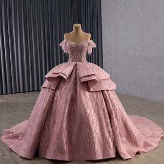 Blushing Off-Shoulder Ball Gown Quinceanera Dress with Tiered Ruffle Skirt - Rosymae