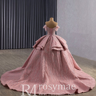Blushing Off-Shoulder Ball Gown Quinceanera Dress with Tiered Ruffle Skirt - Rosymae
