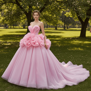 Blushing Pink Ruffle Prom Gown Quinceañera Dress with Tiered Tulle Skirt Pink / 16W
