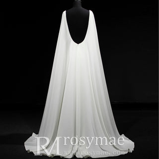 Simple Backless Mermaid High Neck Wedding Dress with Long Cape
