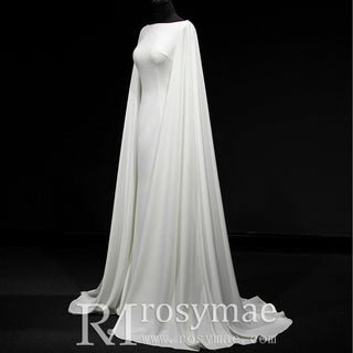 Simple Backless Mermaid High Neck Wedding Dress with Long Cape