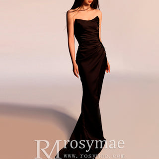 Glamorous Black Boat Mermaid Prom Dress with Leg Slit