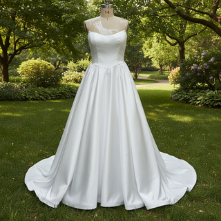 Elegant Mikado A-line Wedding Dress with Boat Neckline