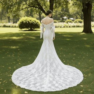 Bohemian Lace Mermaid Wedding Dress with Off-Shoulder - Rosymae
