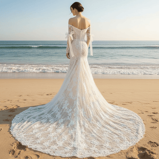 Bohemian Lace Mermaid Wedding Dress with Off-Shoulder - Rosymae