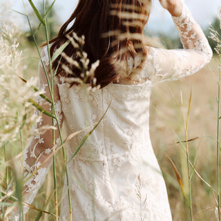 Elegant Bohemian-style Lace Midi Wedding Dress with Long Sleeve