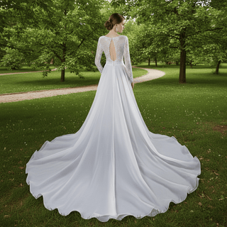 Boho A-Line Long Sleeve Wedding Dress with Illusion Lace - Rosymae