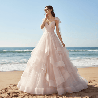 Boho A-line Tulle Wedding Dress with Ruffle Skirt - Rosymae