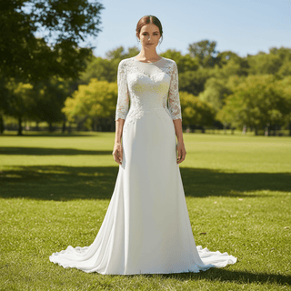 Boho A-Line Wedding Dress with 3/4 Sleeves - Rosymae