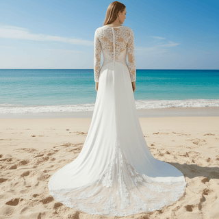 Boho A-Line Wedding Dress with 3/4 Sleeves - Rosymae