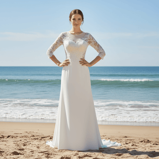 Boho A-Line Wedding Dress with 3/4 Sleeves - Rosymae