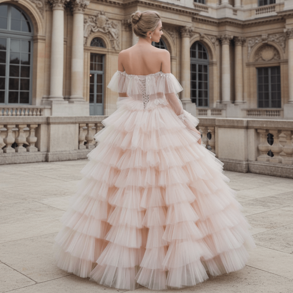 Boho A-Line Wedding Dress with Tulle Skirt - Rosymae