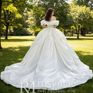 Boho Ball Gown Wedding Dress, Off-the-Shoulder Taffeta - Rosymae
