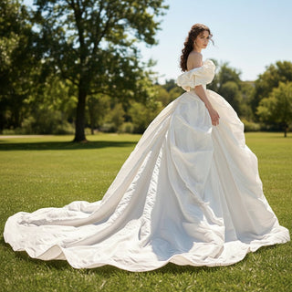 Boho Ball Gown Wedding Dress, Off-the-Shoulder Taffeta - Rosymae