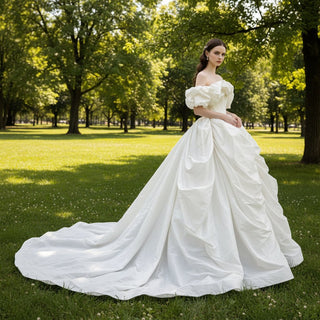 Boho Ball Gown Wedding Dress, Off-the-Shoulder Taffeta - Rosymae