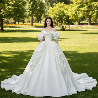 Boho Ball Gown Wedding Dress, Off-the-Shoulder Taffeta - Rosymae