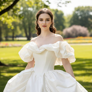 Boho Ball Gown Wedding Dress, Off-the-Shoulder Taffeta - Rosymae