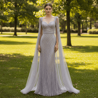 Boho Long Sleeve Lilac Formal Dresses Evening Party Gowns - Rosymae