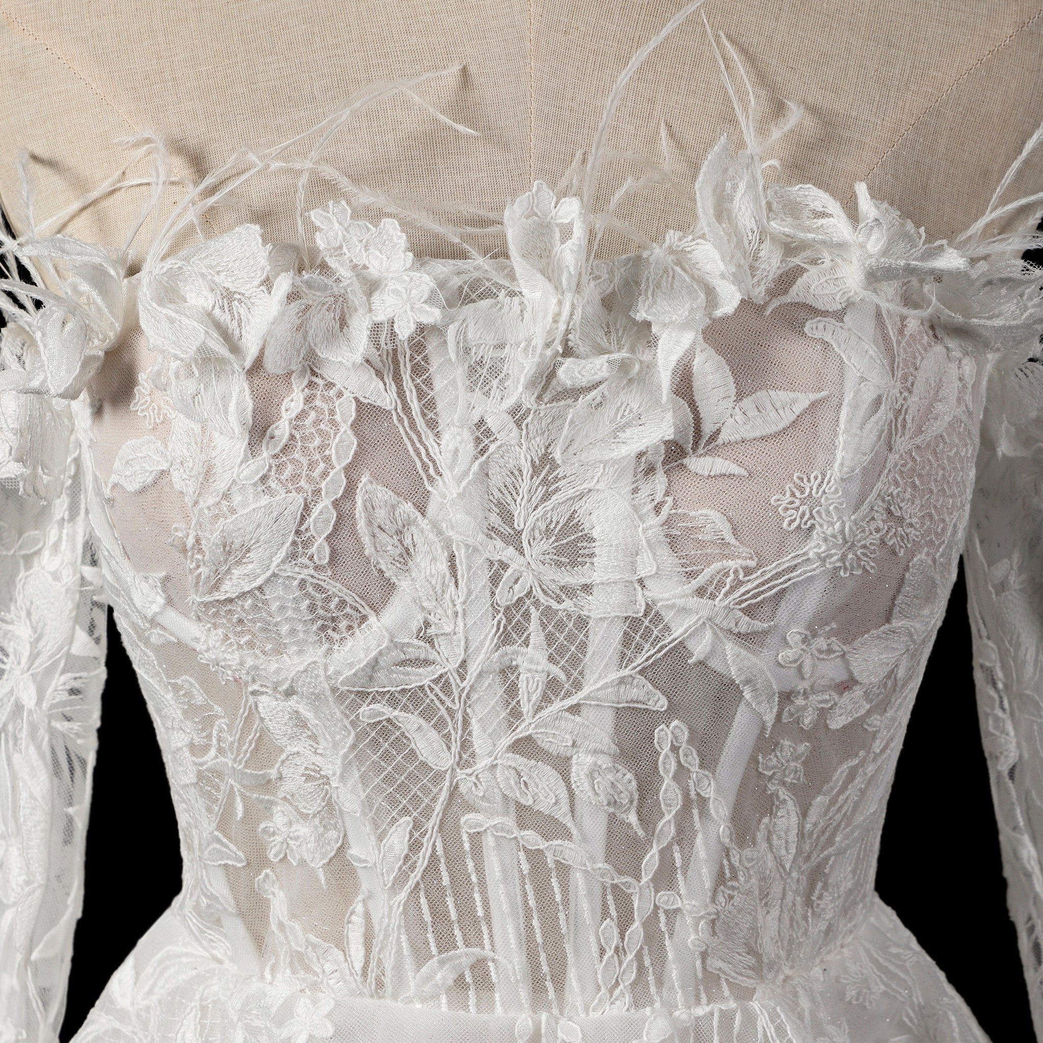 Boho Off-Shoulder Mini Wedding Dress with Feather Trim - Rosymae