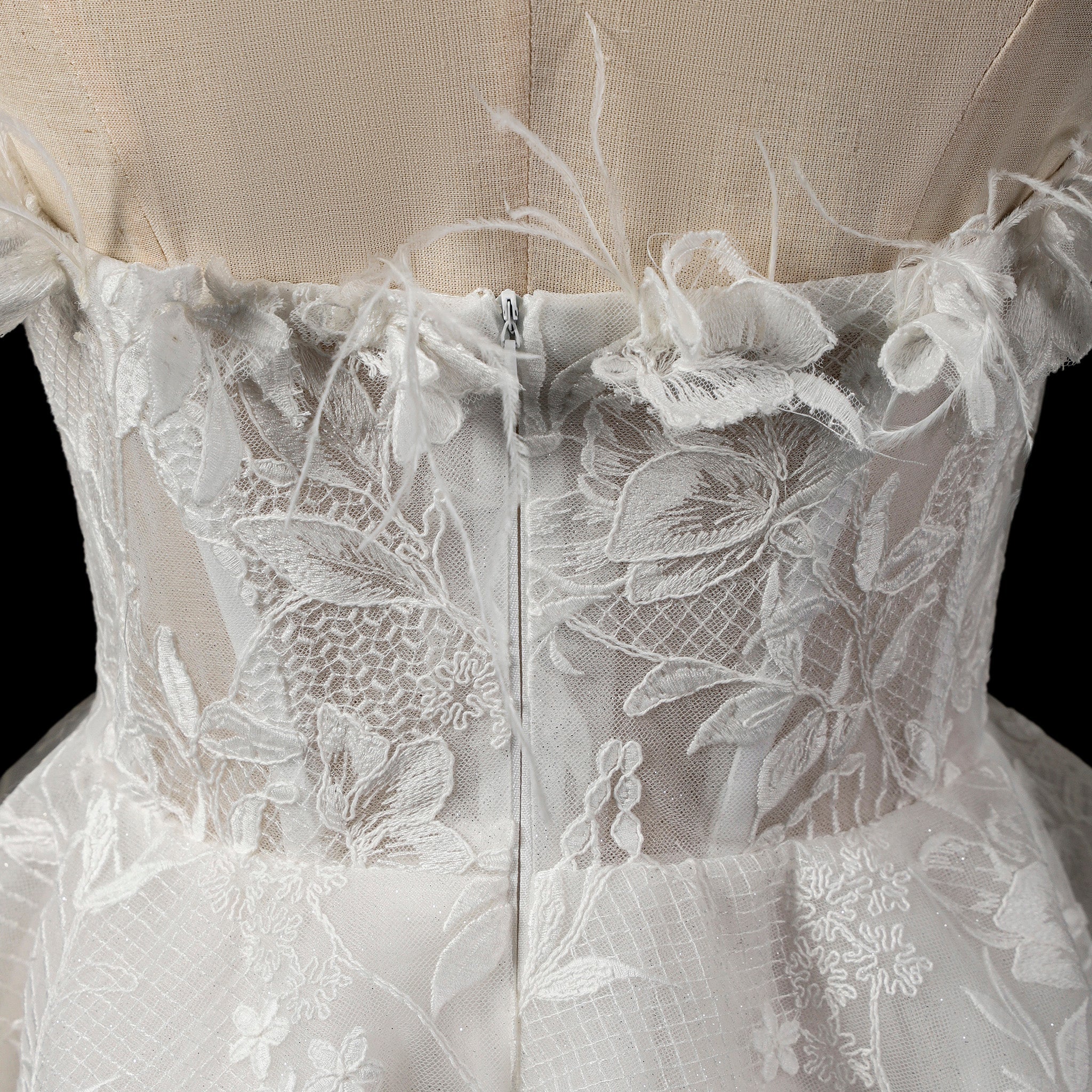 Boho Off-Shoulder Mini Wedding Dress with Feather Trim - Rosymae