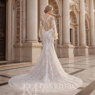Boho Sleeves Mermaid Wedding Dresses With Long Train - Rosymae