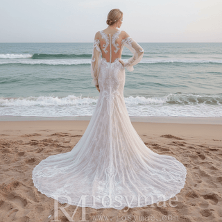 Boho Sleeves Mermaid Wedding Dresses With Long Train - Rosymae