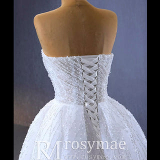 Boho Wedding Dress with Pearls A-line Sweetheart Wedding Gown - Rosymae