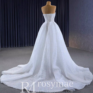 Boho Wedding Dress with Pearls A-line Sweetheart Wedding Gown - Rosymae