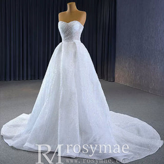 Boho Wedding Dress with Pearls A-line Sweetheart Wedding Gown - Rosymae