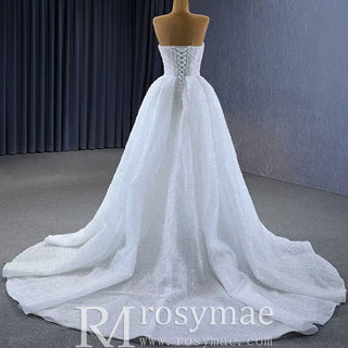 Boho Wedding Dress with Pearls A-line Sweetheart Wedding Gown - Rosymae