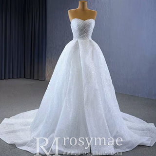 Boho Wedding Dress with Pearls A-line Sweetheart Wedding Gown - Rosymae