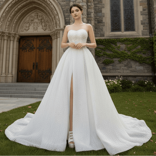 Boho Wedding Dress with Pearls A-line Sweetheart Wedding Gown - Rosymae