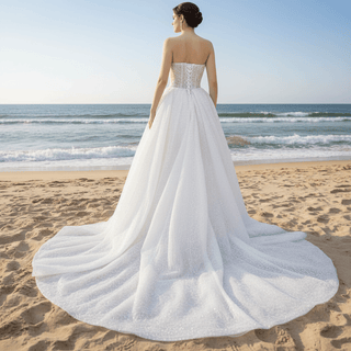 Boho Wedding Dress with Pearls A-line Sweetheart Wedding Gown - Rosymae