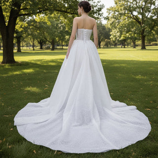 Boho Wedding Dress with Pearls A-line Sweetheart Wedding Gown - Rosymae