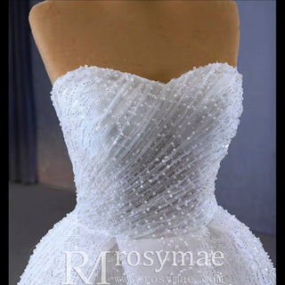 Boho Wedding Dress with Pearls A-line Sweetheart Wedding Gown - Rosymae