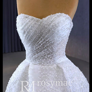 Boho Wedding Dress with Pearls A-line Sweetheart Wedding Gown - Rosymae