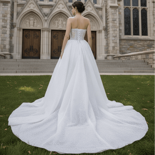 Boho Wedding Dress with Pearls A-line Sweetheart Wedding Gown - Rosymae
