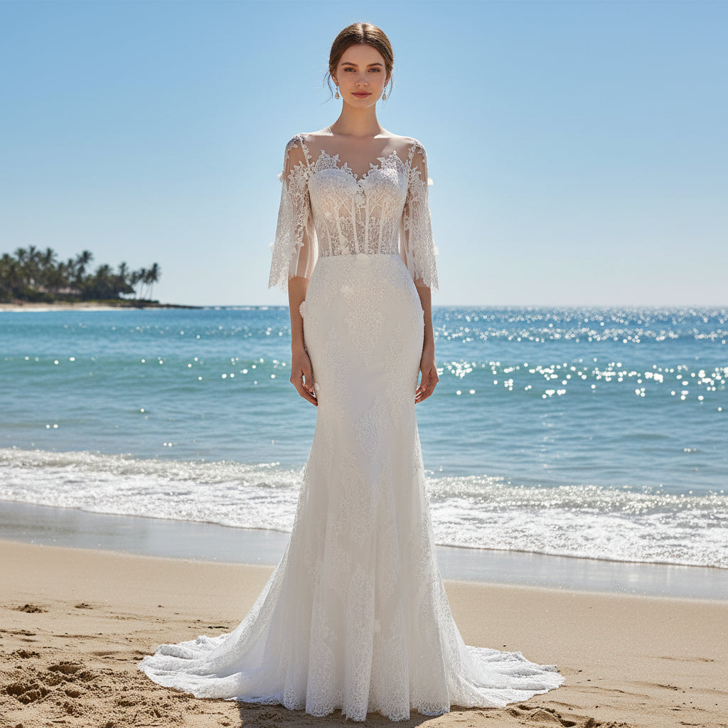 Romantic Bohemian Lace Wedding Dresses with Long Sleeve – Rosymae Romantic Bohemian Lace Wedding Dresses with Long Sleeve – Rosymae