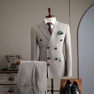 British Retro Double Breasted Men's Groom Wedding Slim Fitting Suit 2 Pieces Set - Rosymae