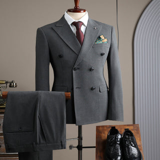 British Retro Double Breasted Men's Groom Wedding Slim Fitting Suit 2 Pieces Set - Rosymae