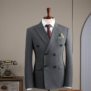 British Retro Double Breasted Men's Groom Wedding Slim Fitting Suit 2 Pieces Set - Rosymae