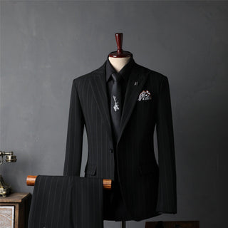 British Striped Groom's Suit Business Men's Suit Set - Rosymae