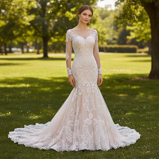 Gorgeous Lace Mermaid Long Sleeves Wedding Dresses