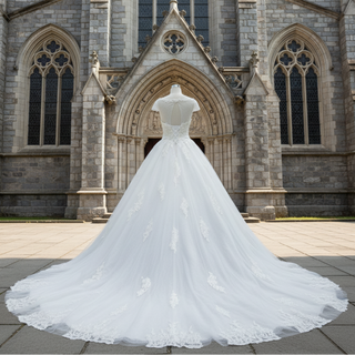 Capped Sleeve Ball Gown Scoop Neck Wedding Dress with Keyhole