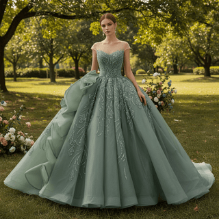 Cap Sleeve Quinceañera Dress with Voluminous Tulle Skirt and Sweep Train - Rosymae
