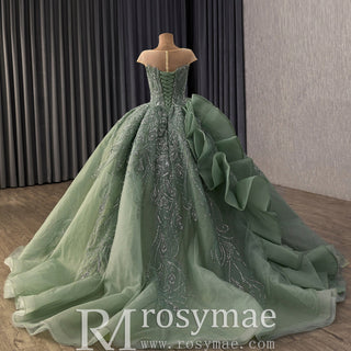 Cap Sleeve Quinceañera Dress with Voluminous Tulle Skirt and Sweep Train - Rosymae