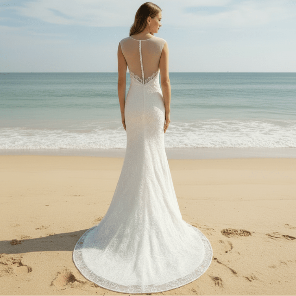 Cap Sleeves & Sheer Scoop Over Sweetheart Mermaid Wedding Dress - Rosymae