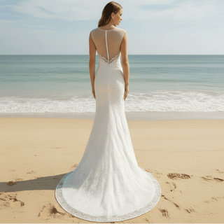 Cap Sleeves & Sheer Scoop Over Sweetheart Mermaid Wedding Dress - Rosymae
