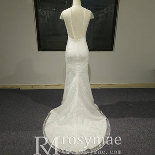 Cap Sleeves & Sheer Scoop Over Sweetheart Mermaid Wedding Dress - Rosymae
